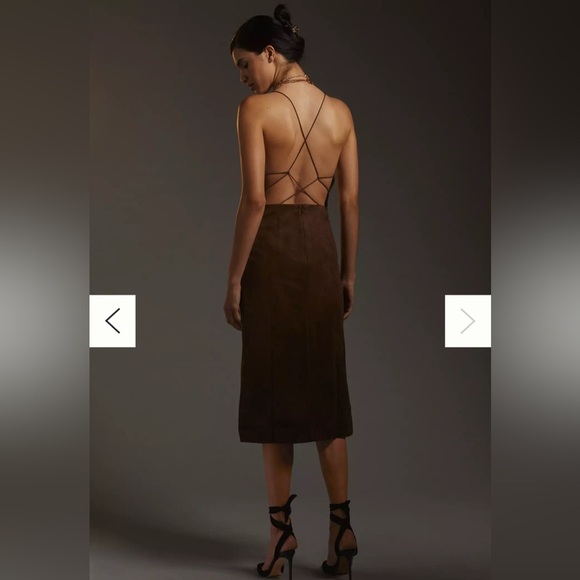 Anthropologie Brown Sheath Midi Dress Sleeveless Cocktail - Picture 4 of 7